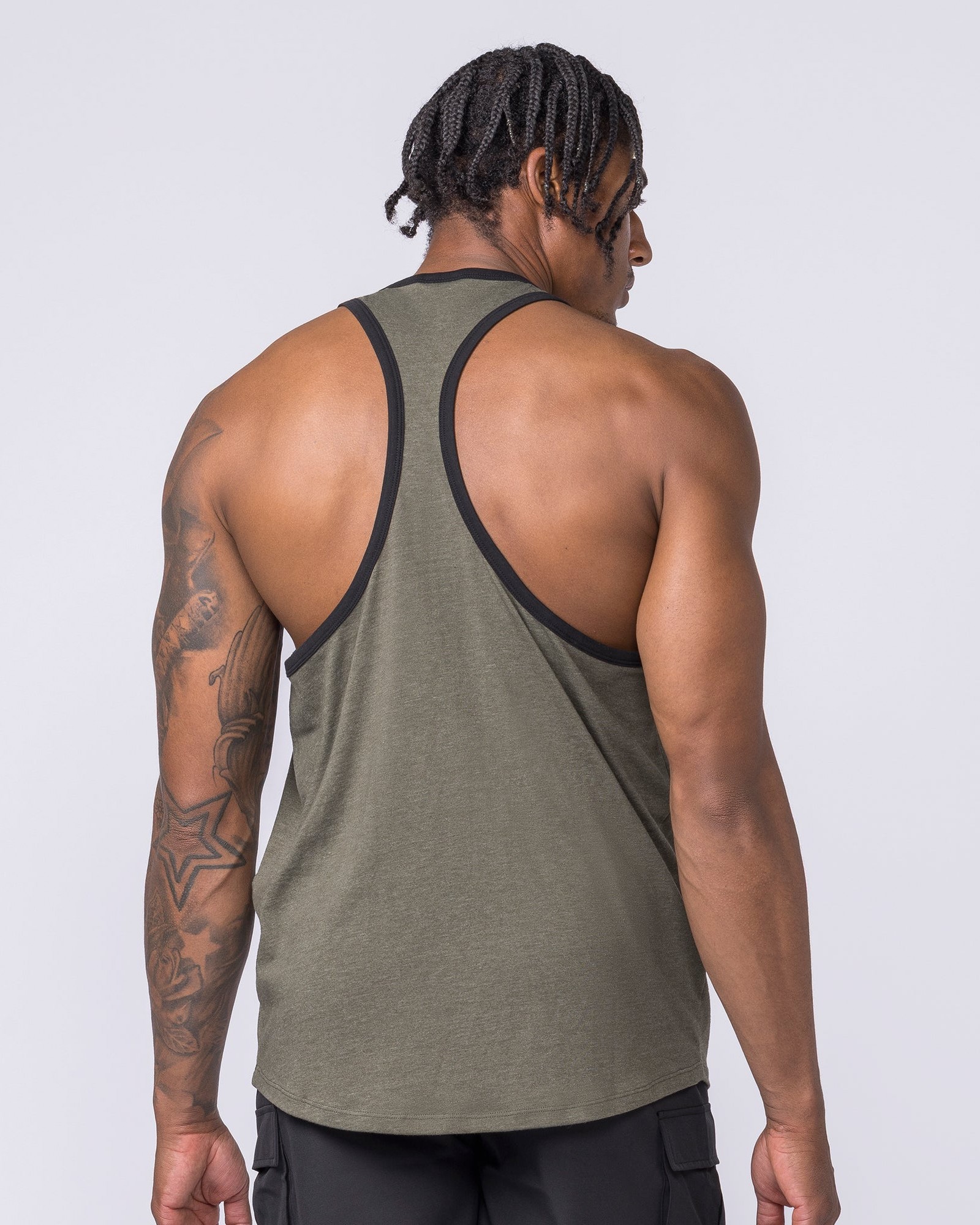 Striker Y Back Singlet - Dark Khaki Marl