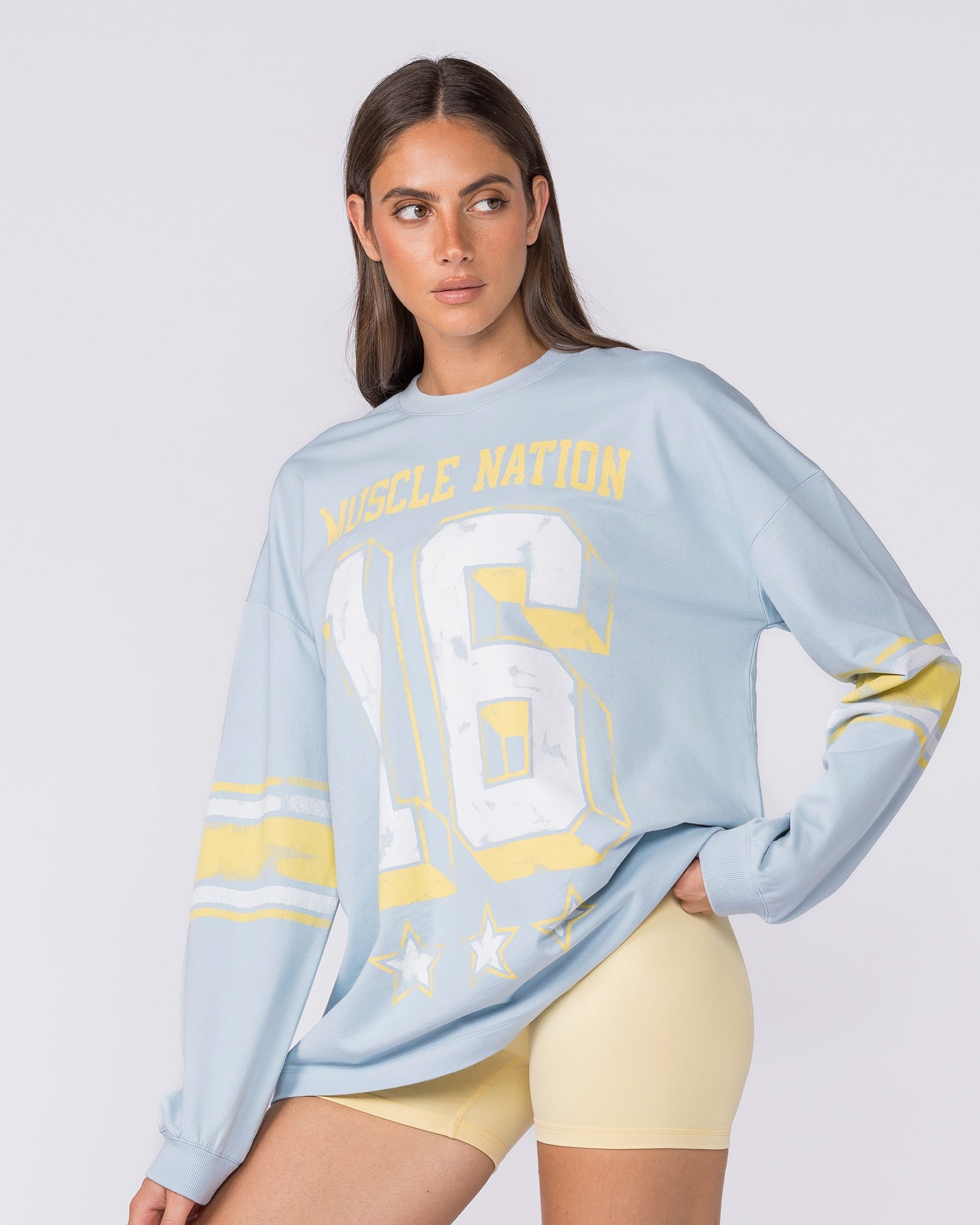 Numero Loopback Oversized Long Sleeve Top - Blue Bell