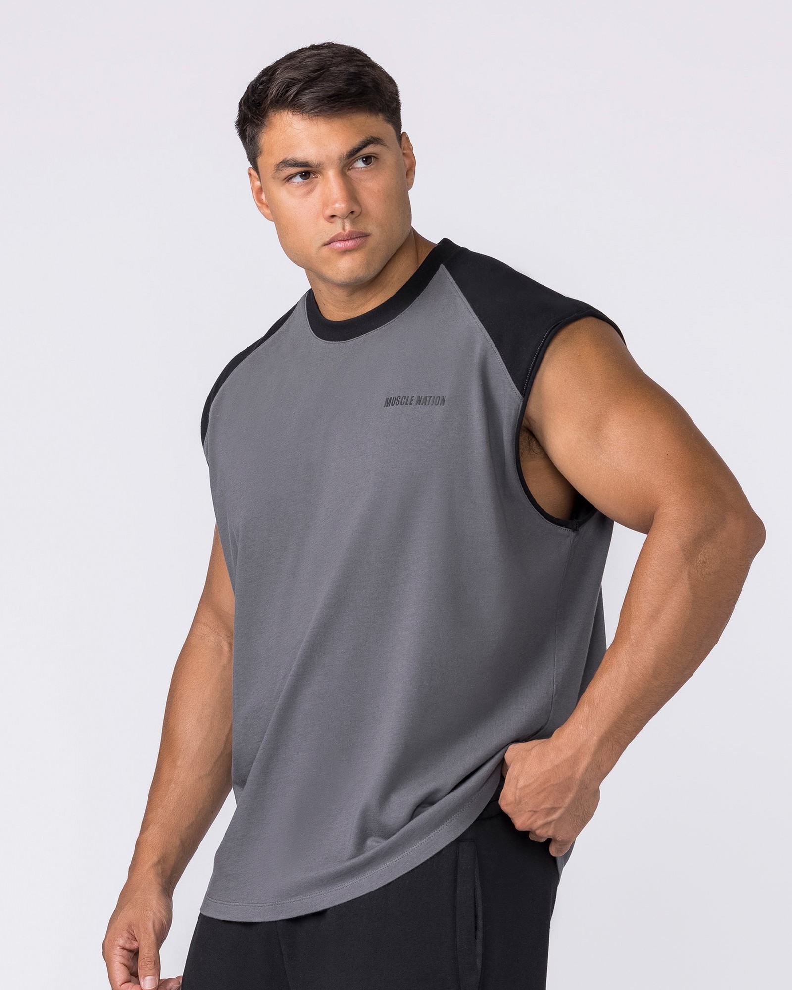 Essential Raglan Boxy Muscle Tank - Tornado / Black
