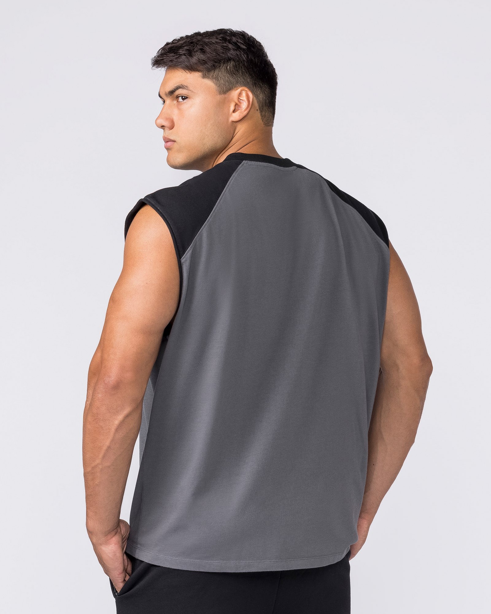 Essential Raglan Boxy Muscle Tank - Tornado / Black