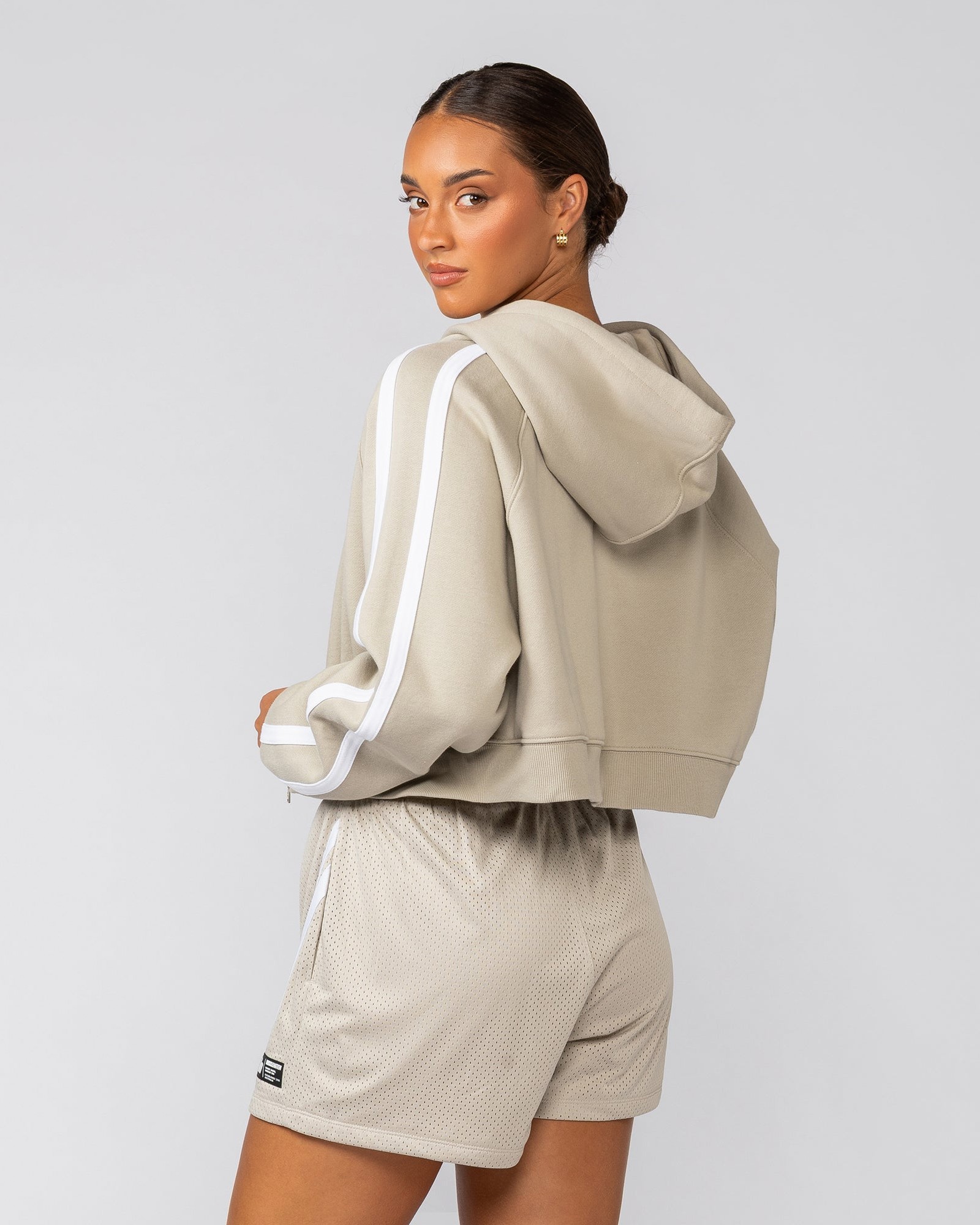 Recoup Cropped Zip Up Hoodie - Stone