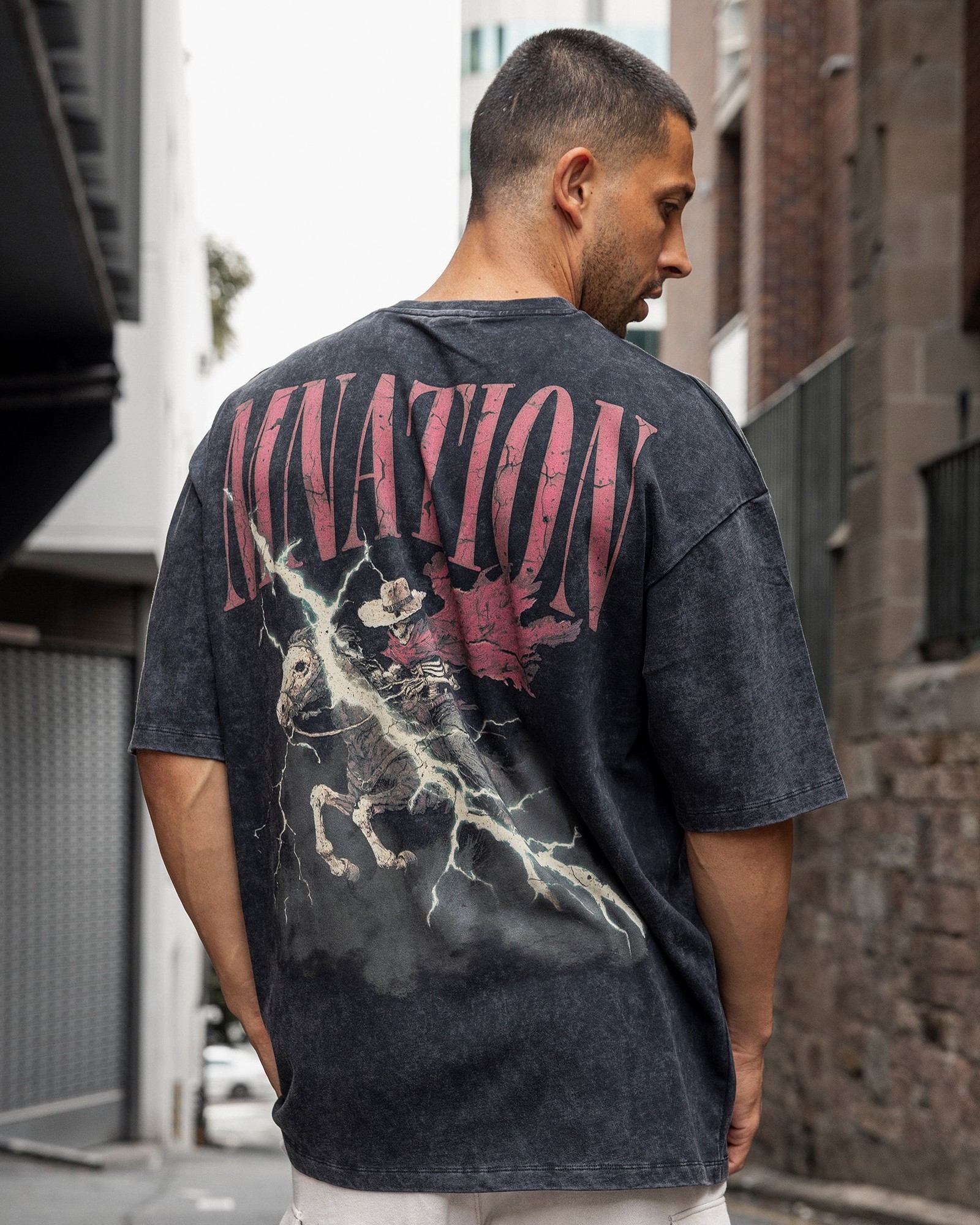 Night Rider Vintage Oversized Tee - Washed Black