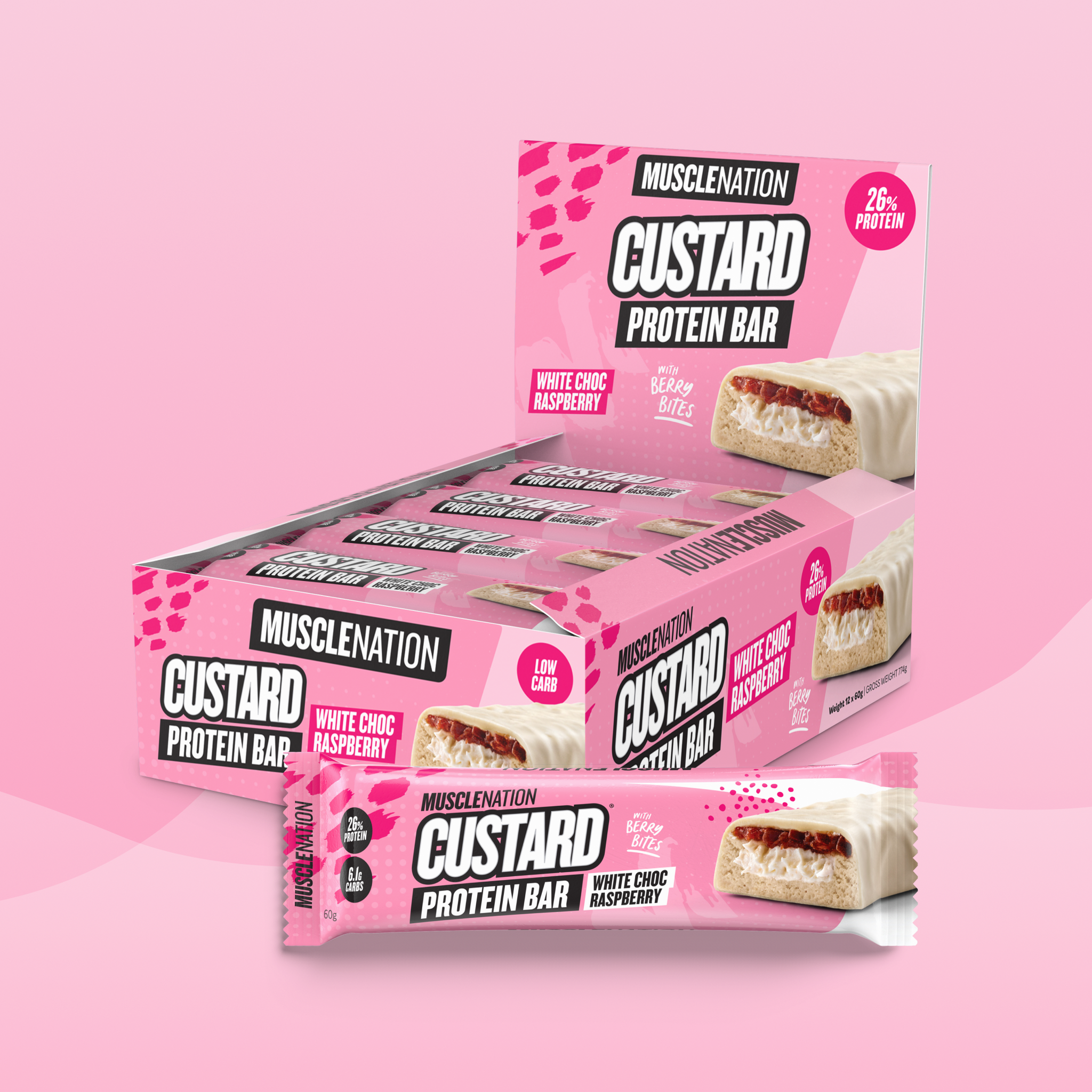 CUSTARD Protein Bar - White Choc Raspberry - Box of 12