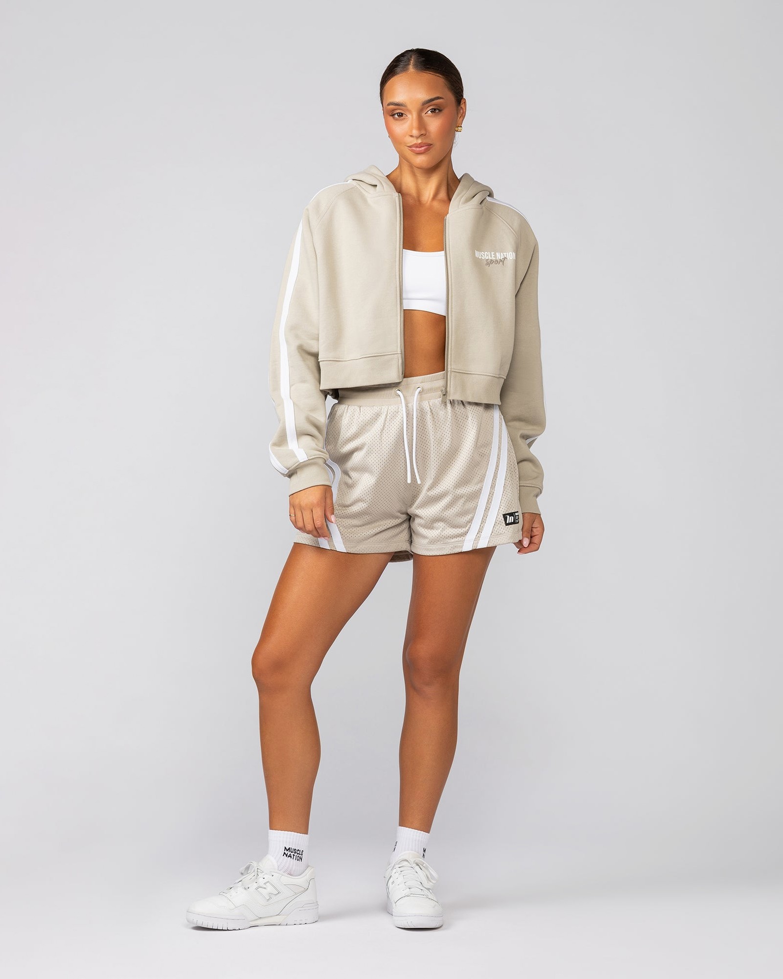 Recoup Cropped Zip Up Hoodie - Stone