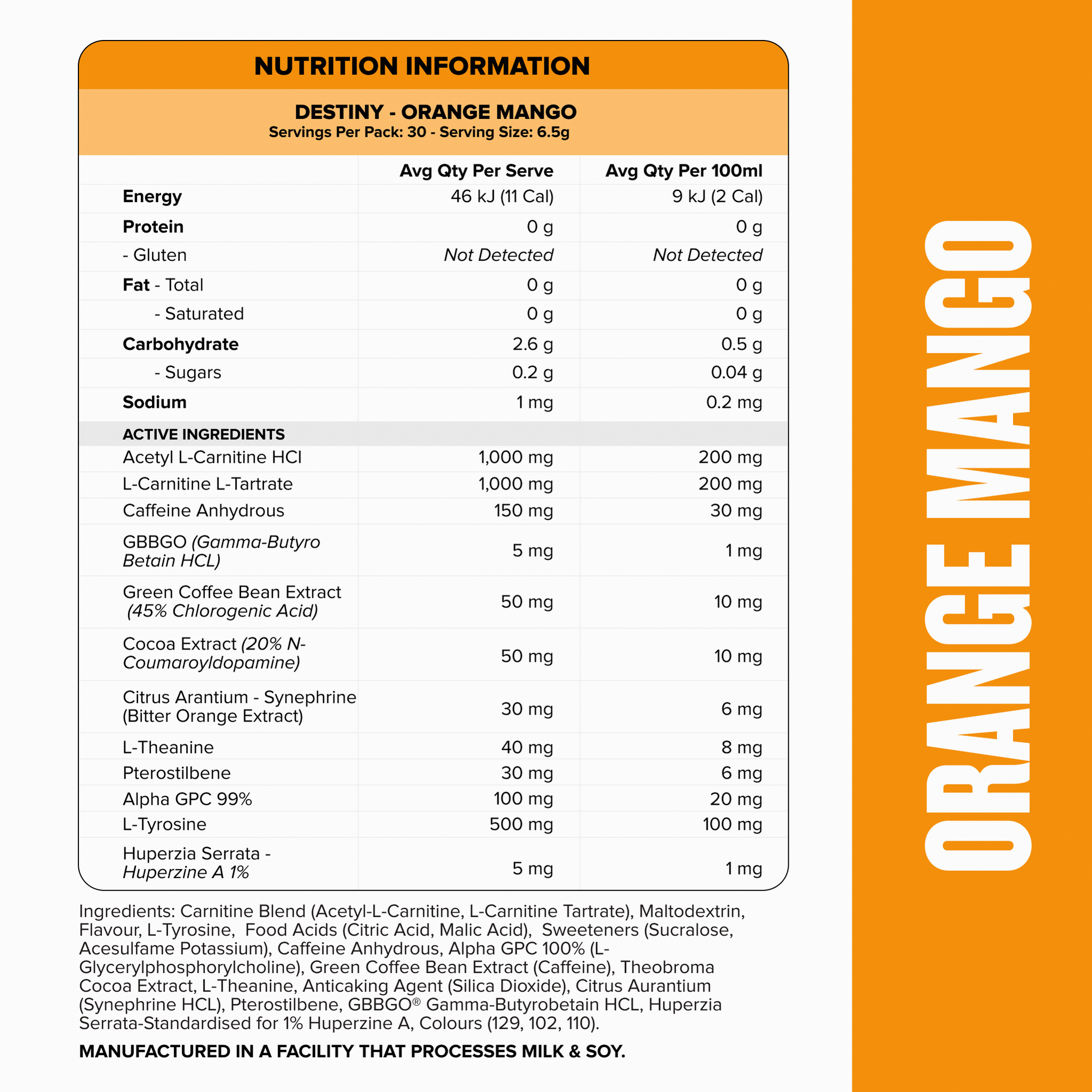 DESTINY Pre-Workout Burn - Orange Mango - 30 serves