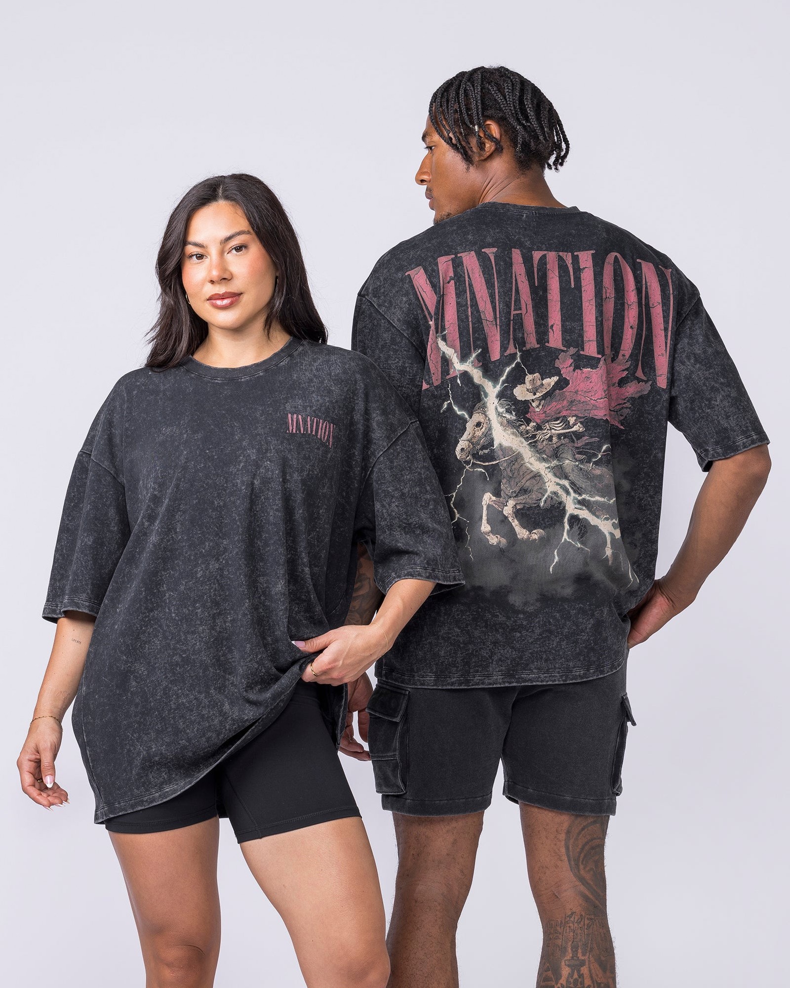 Night Rider Vintage Oversized Tee - Washed Black