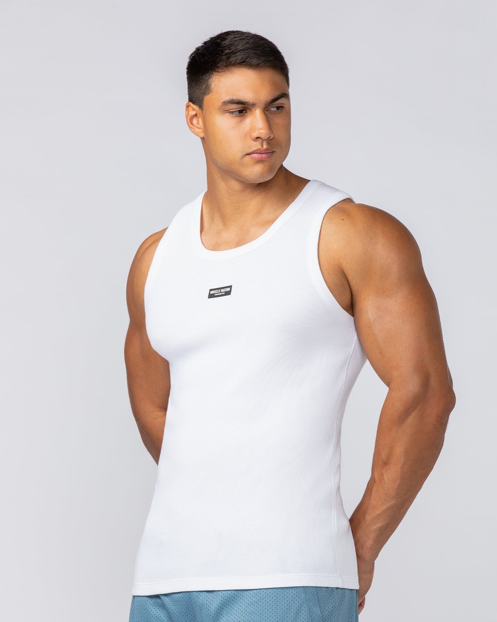 Rib Fitted Training Tank - White