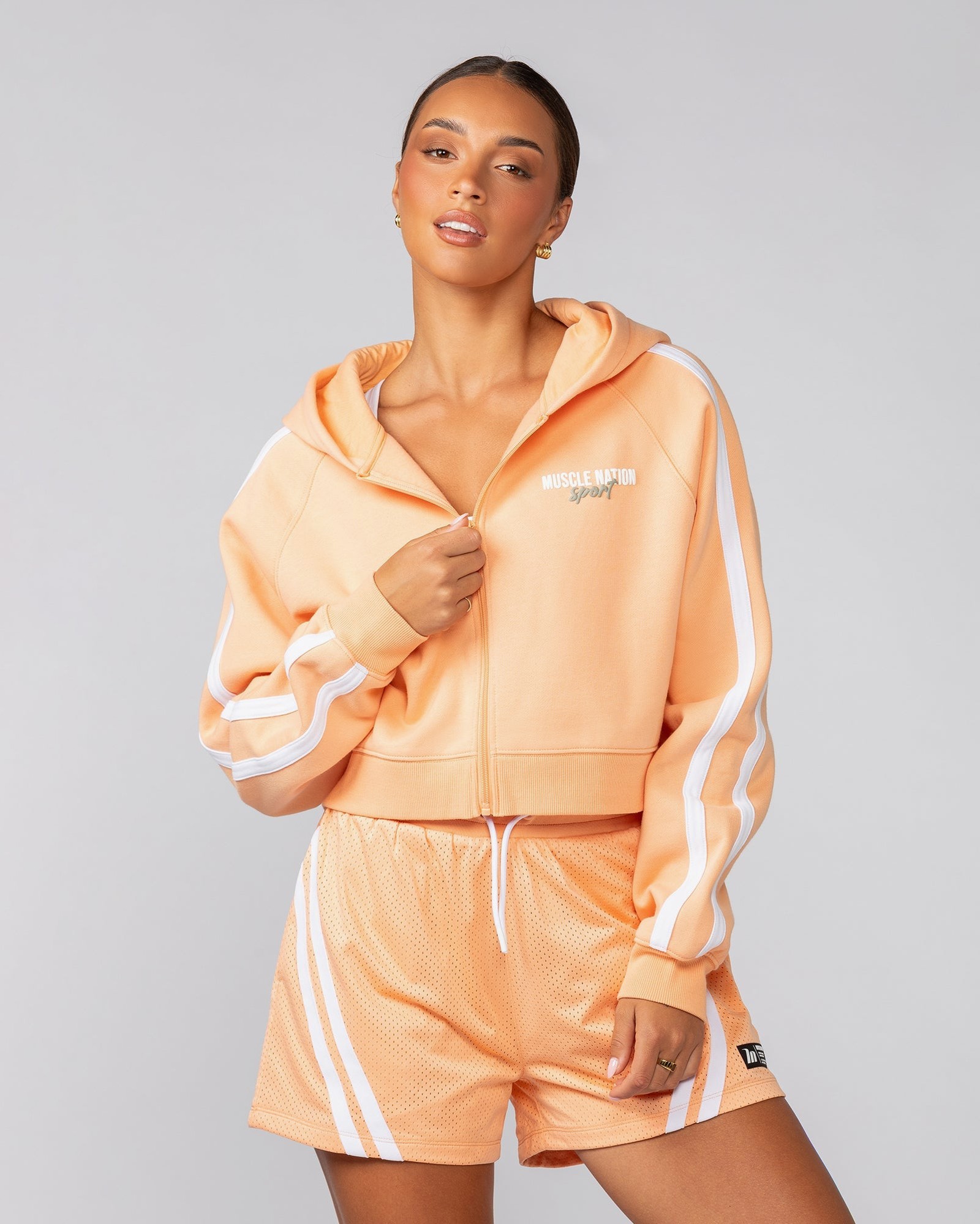 Recoup Cropped Zip Up Hoodie - Melon