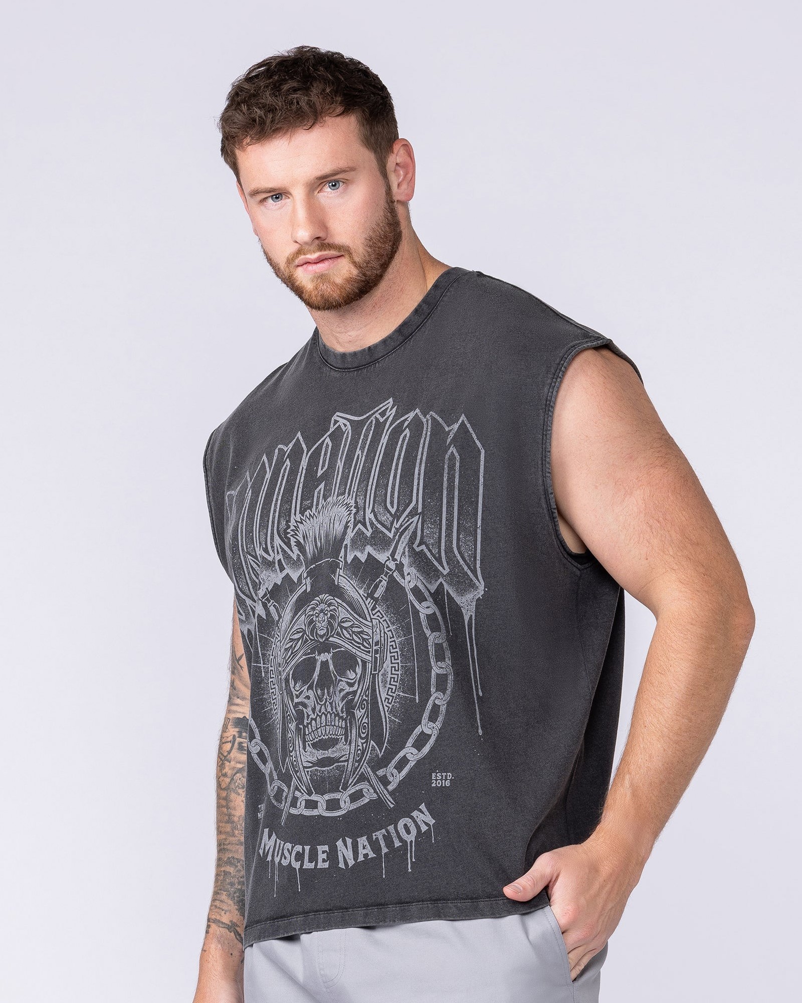 Spartan Vintage Boxy Muscle Tank - Washed Black