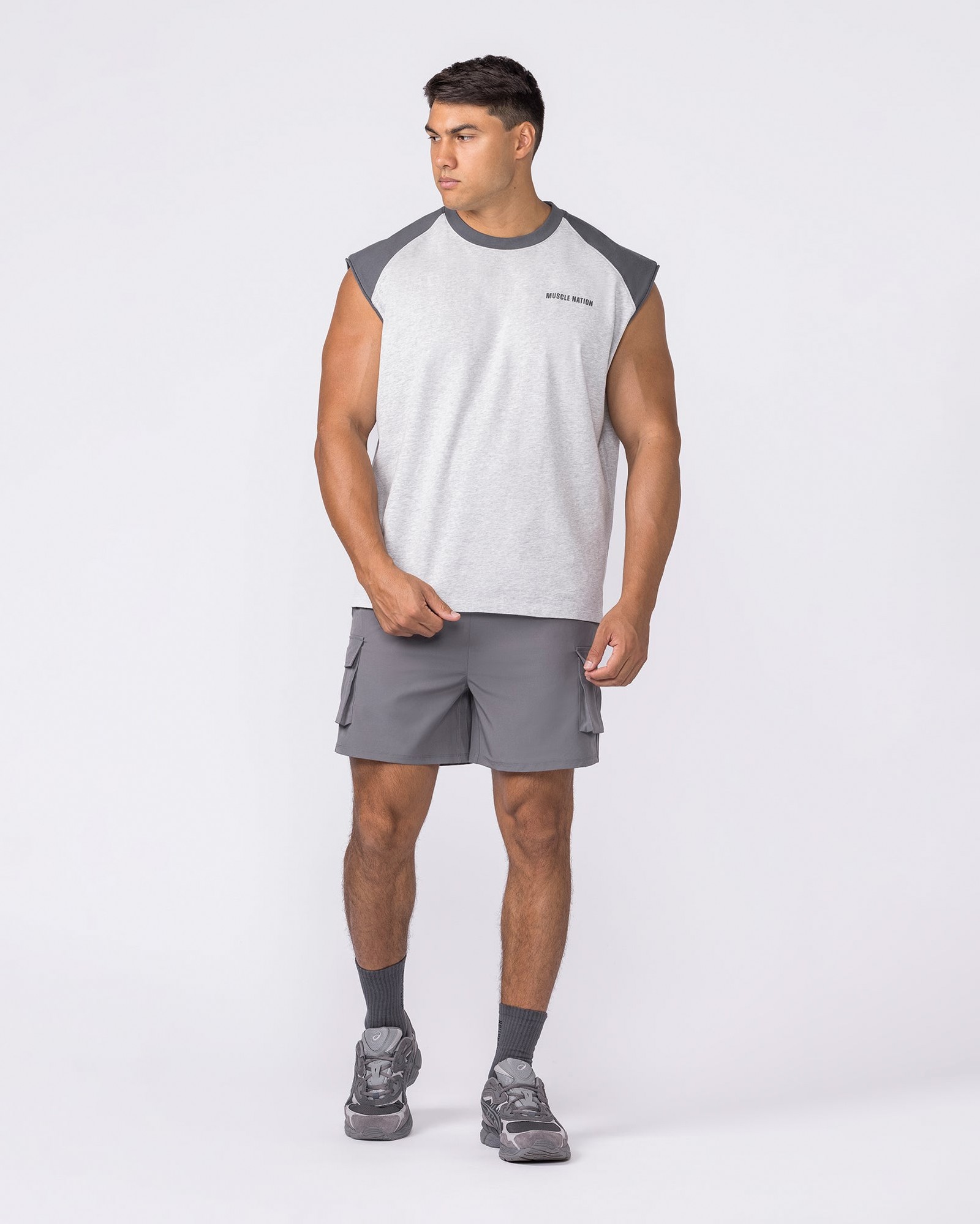 Essential Raglan Boxy Muscle Tank - Grey Marl / Tornado
