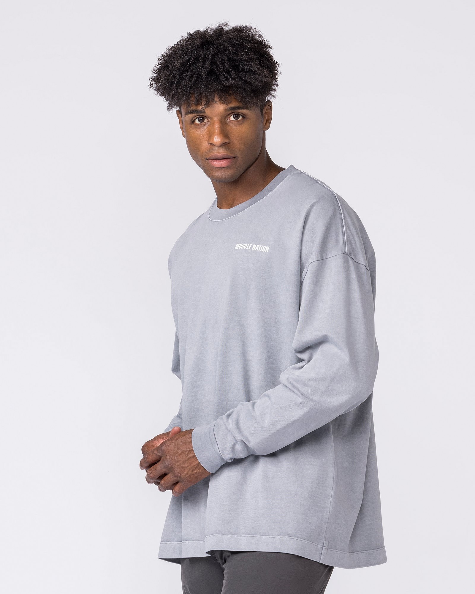Essential Oversized Long Sleeve Vintage Tee - Washed Cement