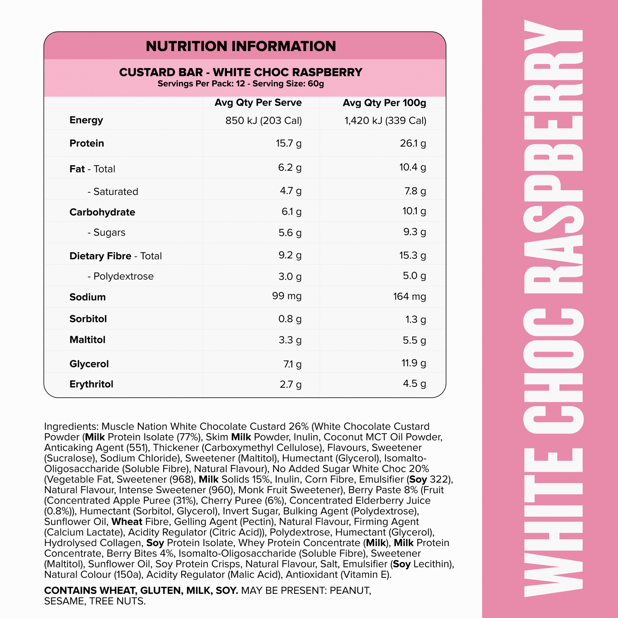 CUSTARD Protein Bar - White Choc Raspberry - Box of 12