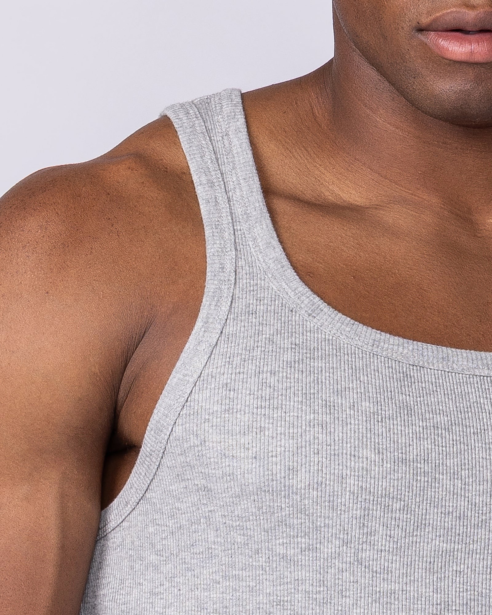Ribbed Fitted Square Neck Training Tank - Grey Marl