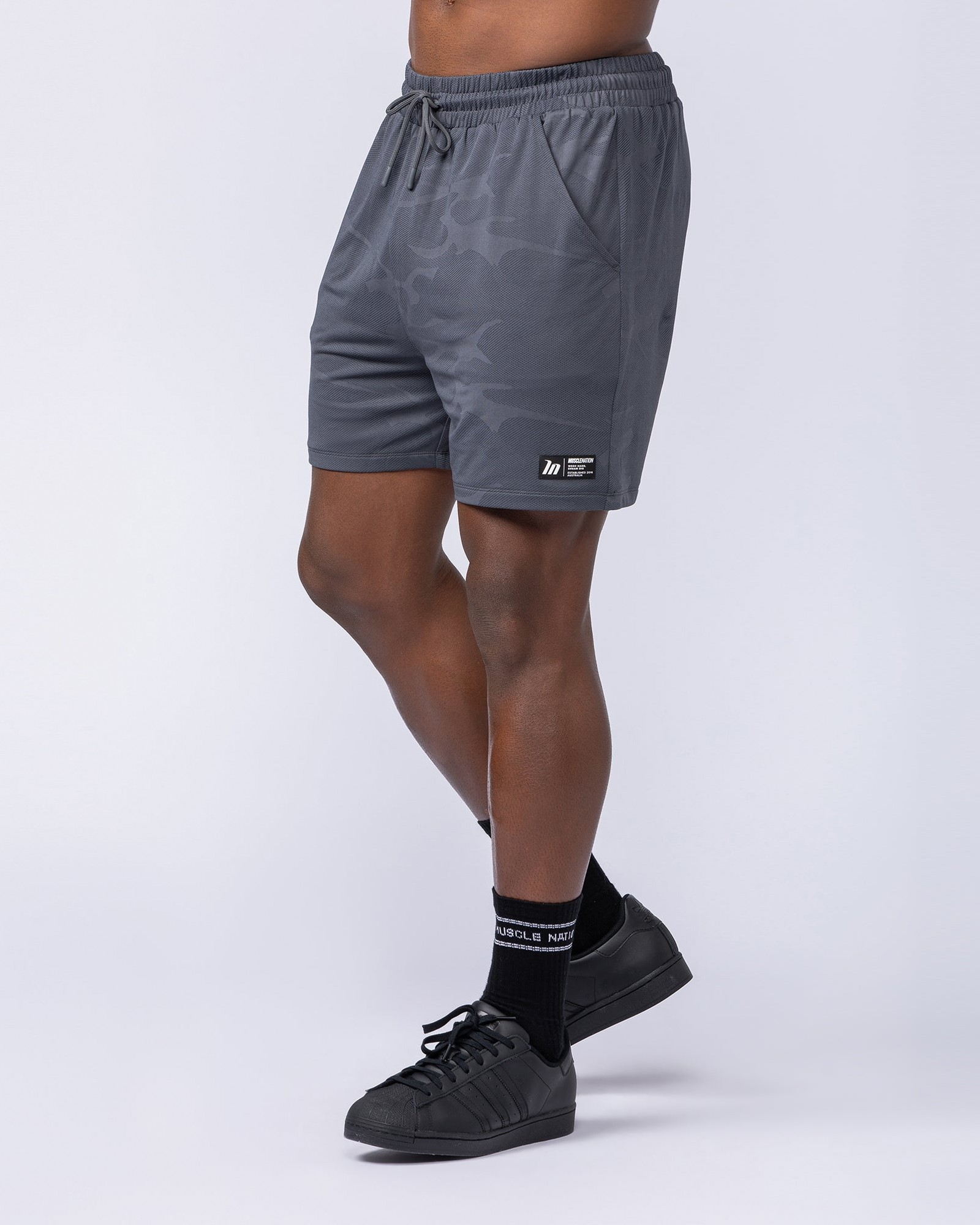 Tech Camo Lay Up 5" Shorts - Dark Grey Camo